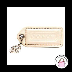 2" Medium VINTAGE COACH White Leather Nickel Key Fob Bag Charm Keychain Hang Tag